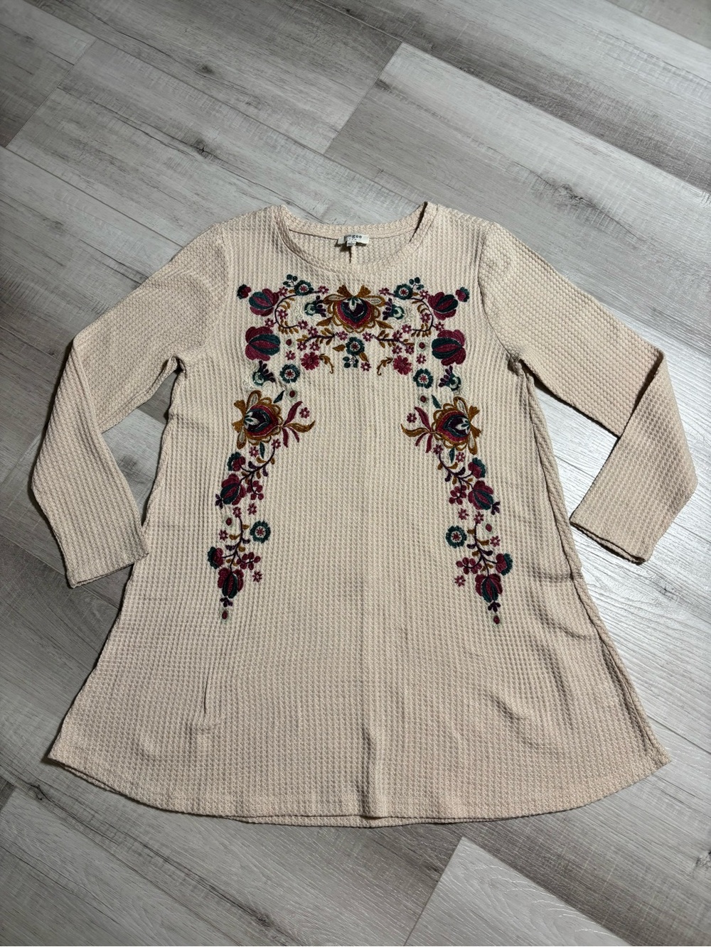 Umgee Embroidered Mini Dress Boho Floral Tunic Long Sleeve Size Large